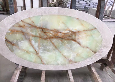 中国 卵形の石造りのテーブルの上、コーヒー茶テーブルのための薄緑のオニックスのテーブルの上 サプライヤー