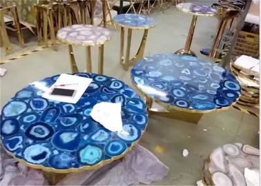 中国 贅沢な大理石のテーブルの上の青い瑪瑙の石の上の磨かれた終わりの丸型 サプライヤー